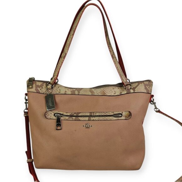 Coach Light Pink Genuine Leather Shoulder Bag Tote Handbag Purse - Picture 3 of 10